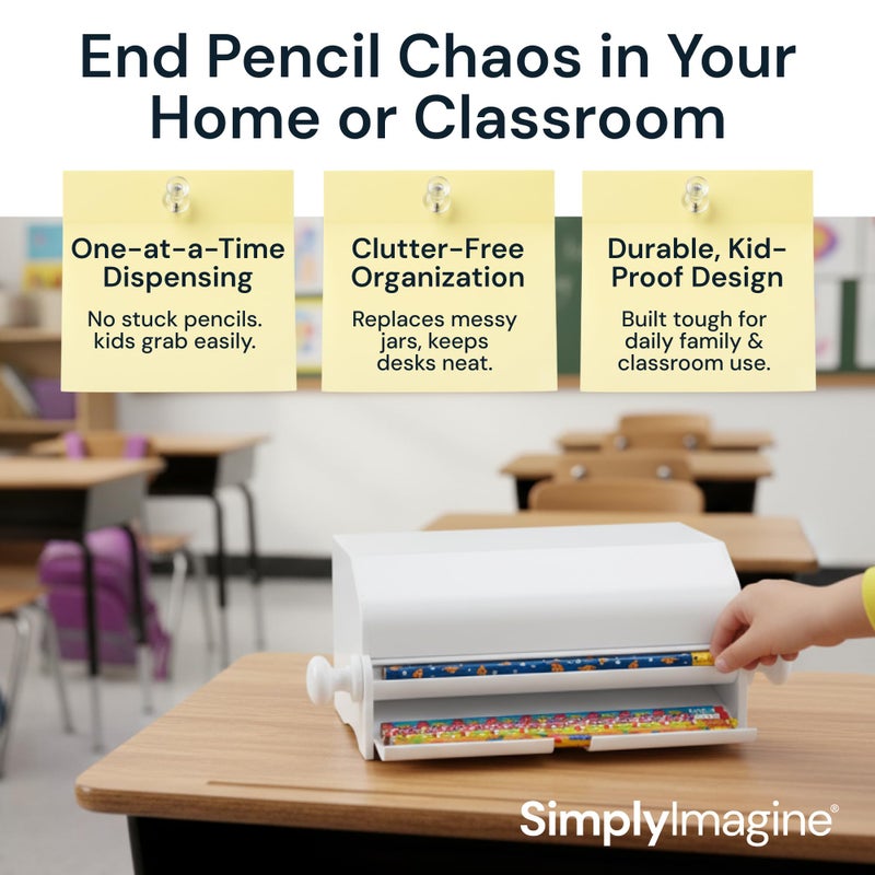 SimplyImagine Pencil Dispenser for Classroom & Office - 10.5 in W x 5.5 in D x 4 in H White Acrylic - Holds 50 No. 2 Pencils with Smooth Rolling Knob - Classroom Must Haves & Teacher Gadgets - Image 2